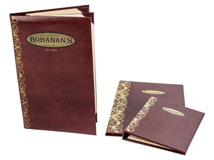 Foil stamped leather menu covers
